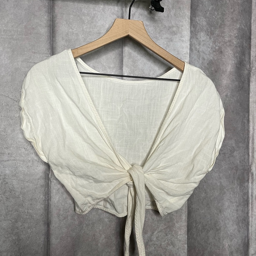Princess Polly Cream Tie-Front Blouse